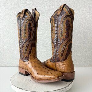 Rod Patrick Mens Cowboy Boots 10.5AAA Brown Full Quill Ostrich Square Toe 13"